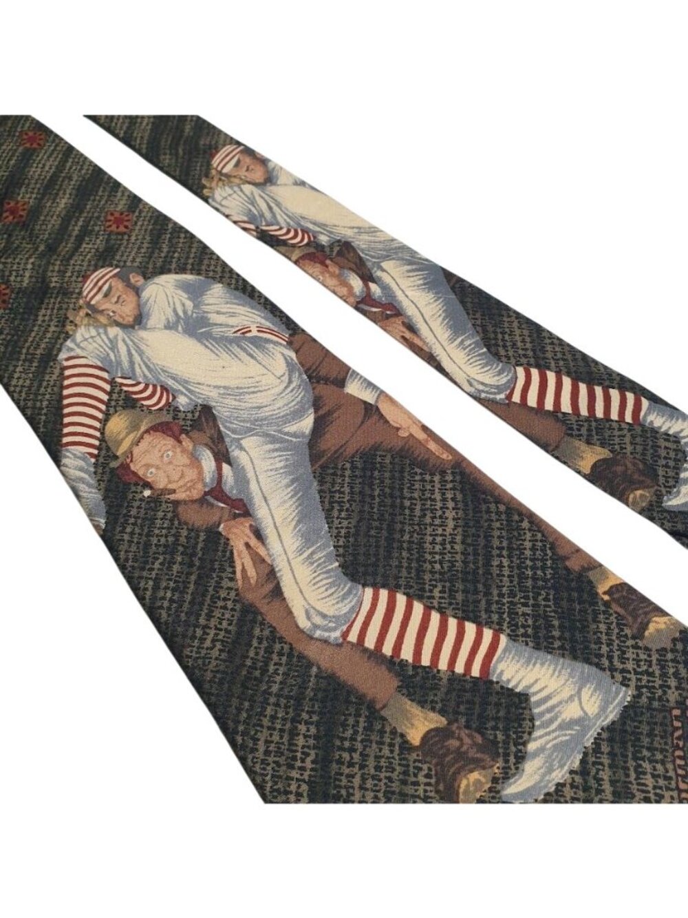 Norman Rockwell All Silk Baseball Scene Pattern Tie Multicolor 56 x 3.75 Inches - Picture 2 of 6